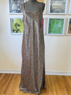 Vintage 90s Leopard Print Maxi Slip Dress | Y2K Animal Print Spaghetti Strap
